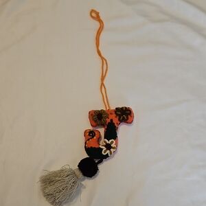 Handmade Embroidered Tassel Letter J Pendant - Orange & Cream